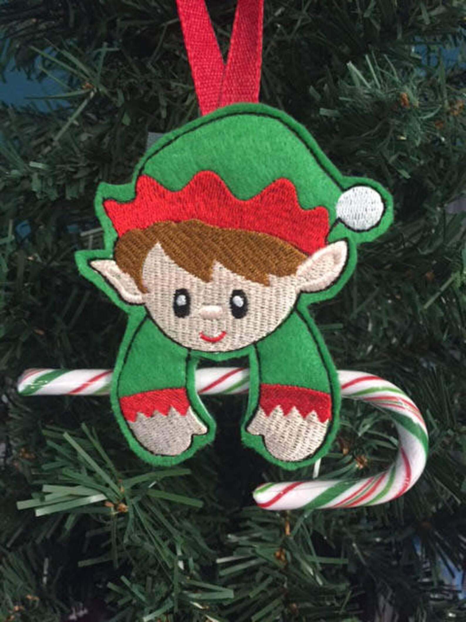 In the Hoop Elf Candy Cane Pencil Holder Ornament Embroidery Etsy