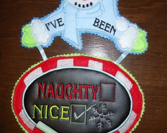 Snowman Naughty Nice Chalk Cloth Sign for Embroidery Machines