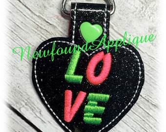 In The Hoop Heart LOVE Key Fob Embroidery Machine Design