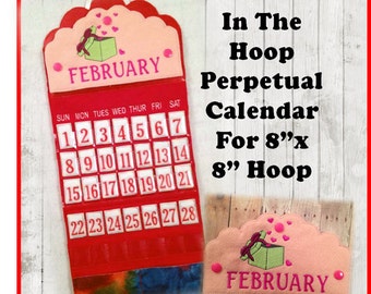 In The Hoop Perpetual Calendar Embroidery Machine Design Set for 8"x8" Hoop