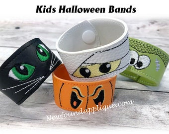 In The Hoop Halloween Wrist Band Embroidery Machine Design Set for Kids