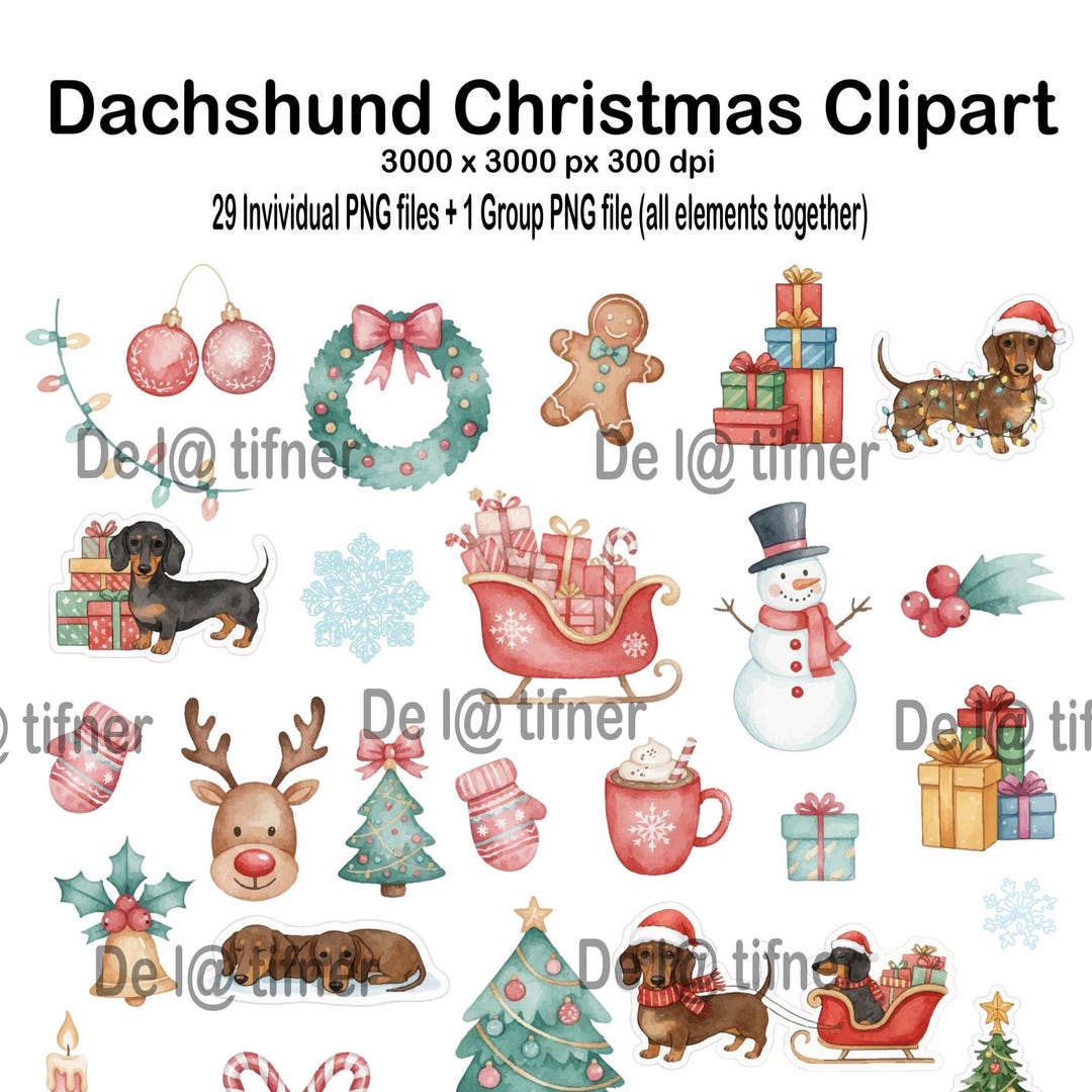 Merry Christmas Dachshund Png Cute Holiday Puppies, Festive Pet Clipart ...