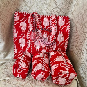 Quilted Cotton Tote Bag & Toiletry Organizer Set: Red Cheetah Print