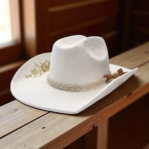 Western Cowboy Hat |Floral Engraved Sunflower Fedora |Boho Wide Brim Felt Hat| Vegan Suede Festival Hat for Women&Men | Rustic Western Style