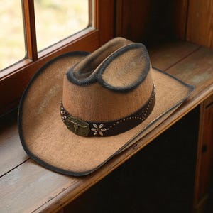 Unisex Straw Cowboy Hat | Vintage Western Hat | Wide Brim Summer Hat | Curled Brim Ranch Hat | Festival Party Outdoor Headwear for Men Women