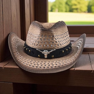Retro Straw Cowboy Hat: Wide Brim Western Sun Hat