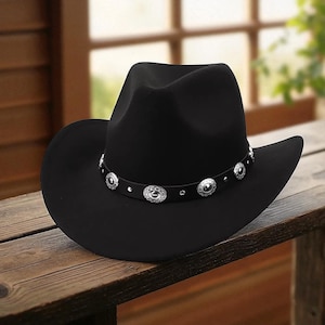 Black Vintage Cowboy Hat: Wide Brim Western Fedora