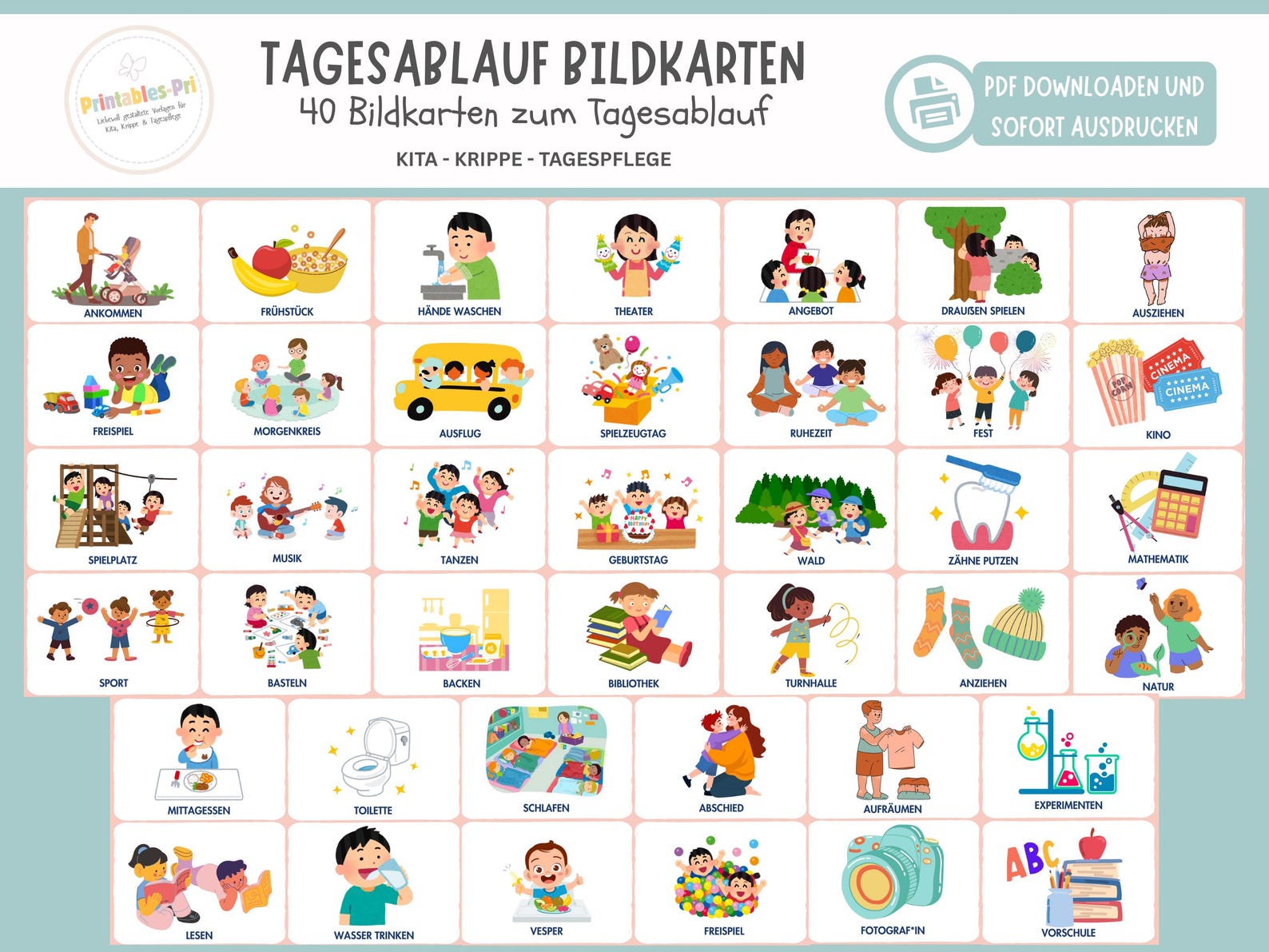 Visual Routine Nrseryu Daily Routine Picture Cards for Daycare & Nursery – 40 Cards for ...