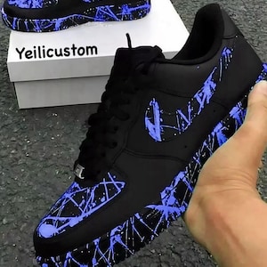 Nike Air Force 1 Custom Black And Pale Purple Splash Sneakers