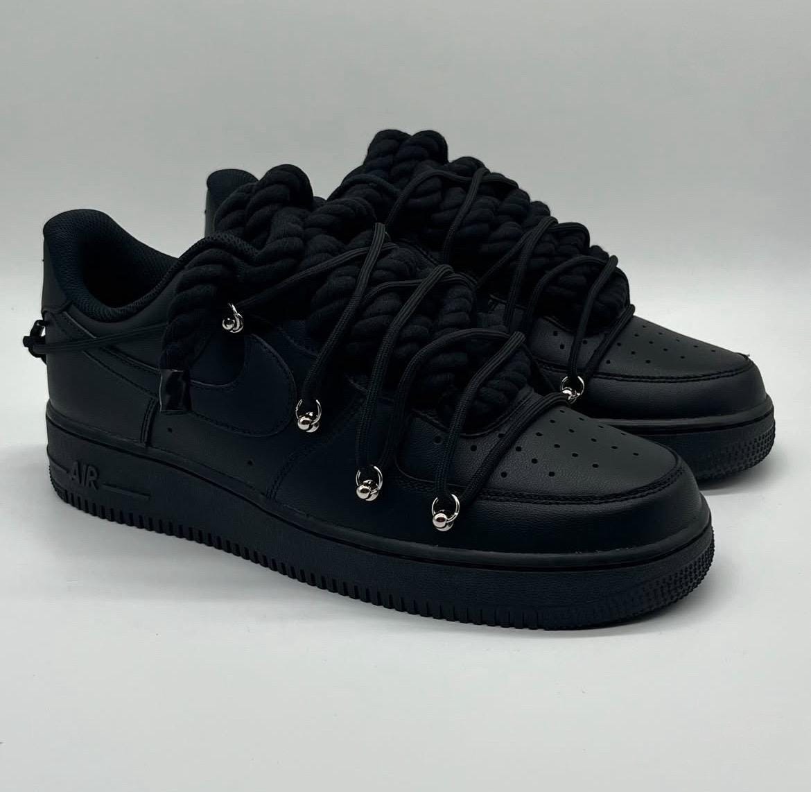 Nike Air Force 1 ブラック ロープシューレース ロープフォース エア フォース 1 ブラック カスタム ロープ レース黒とピンクの