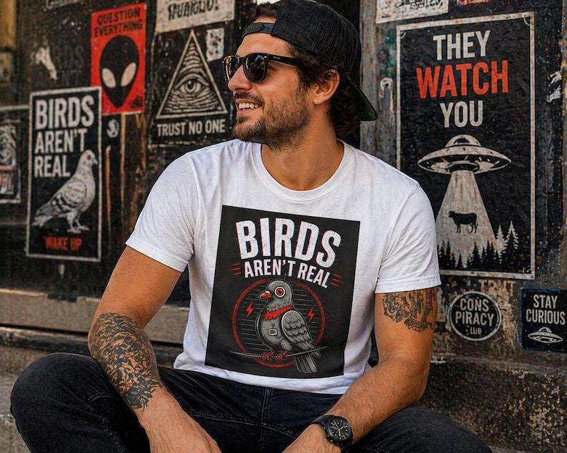 Birds Aren't Real pigeon design Tee | Conspiracy, Retro Graphic Shirt image 3
