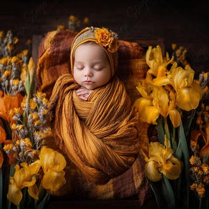 Newborn Digital Backdrop, Yellow Floral Baby Background, Instant Download