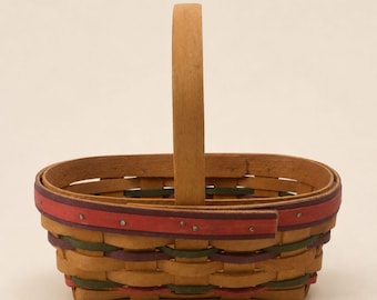 Vintage 1996 Longaberger Square Berry Basket Red Green Signed USA 8.5"