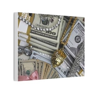 Luxury Money Wall Canvas, Money Decor Print, Rich Wall Art, Cash Wealth Hanging Picture, Financial Office Decor, Money Motivation Print
