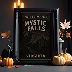 Mystic Falls Halloween Digital Download, Mystic Falls Virginia, Vampire Fan Gift, Printable Vampire Art, Unframed, Vampire, Halloween Print