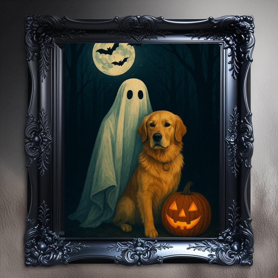 Golden Retriever Halloween Print: Ghost, Pumpkin, Spooky Dog Art ...