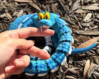 Zootopia Gary the Snake – 3D Printed Articulated Blue Snake Toy, Flexible Bendable Figurine Fan Made