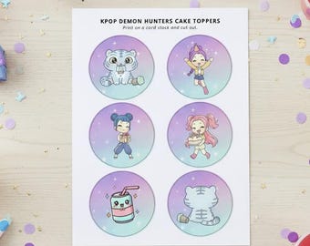 Op KPOP demonenjagers geïnspireerde cupcake-taarttoppers - Chibi Kawaii Huntrix (digitale download)