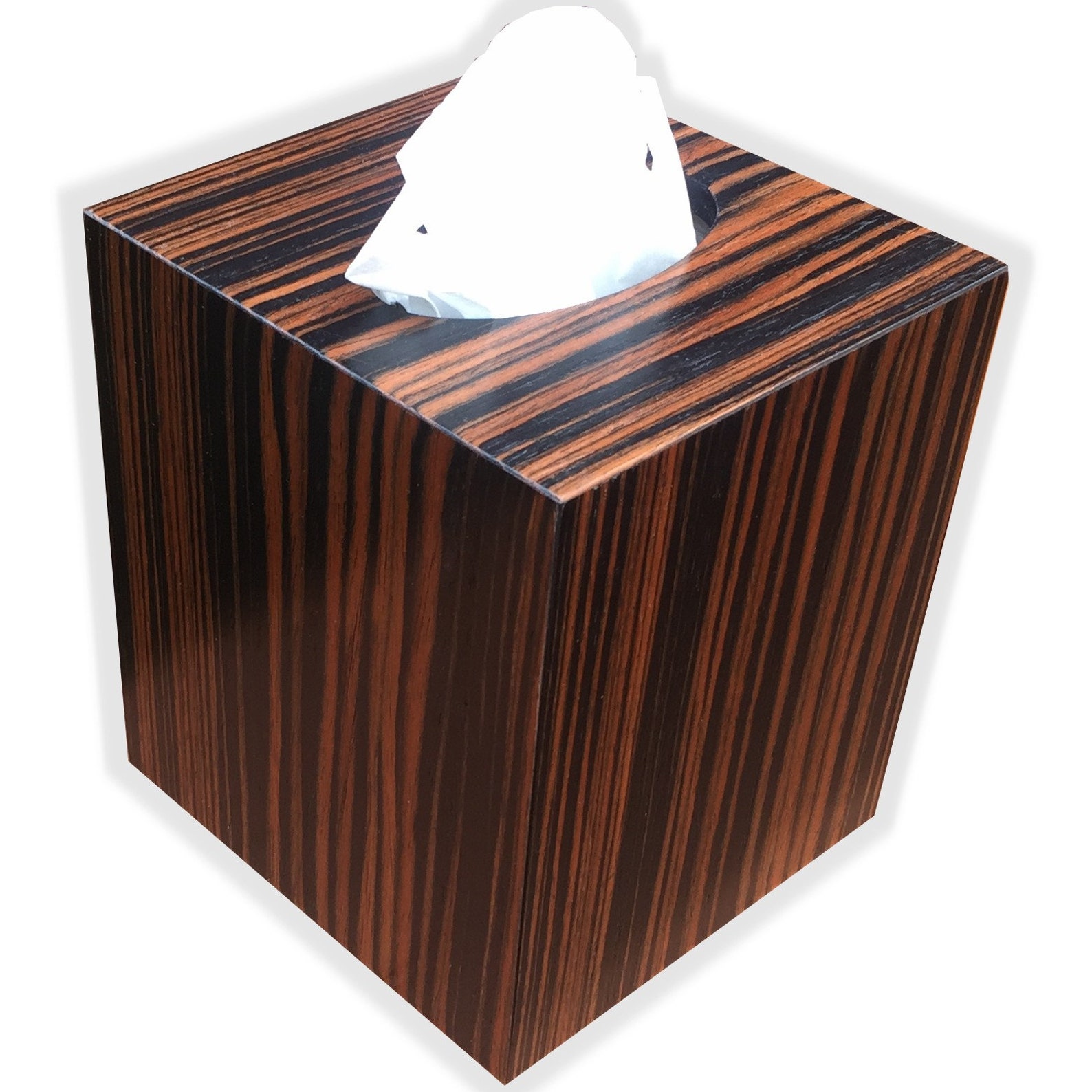 Tissue Box Cover Cube Square Botique Size in Striped Macassar Ebony
