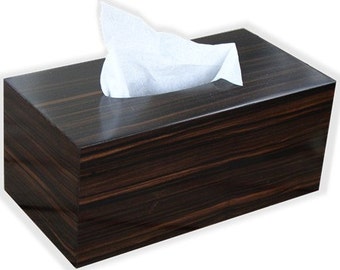 Tissue box cover in black ebony veneer - Large family size