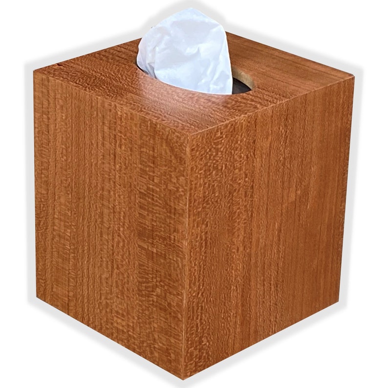 Tissue box cover cube square boutique size in Black Cherry wood veneer. image 1