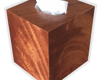 Wooden Tissue Box Cover Crotch Mahogany Wood Boutique Square Cube Size.