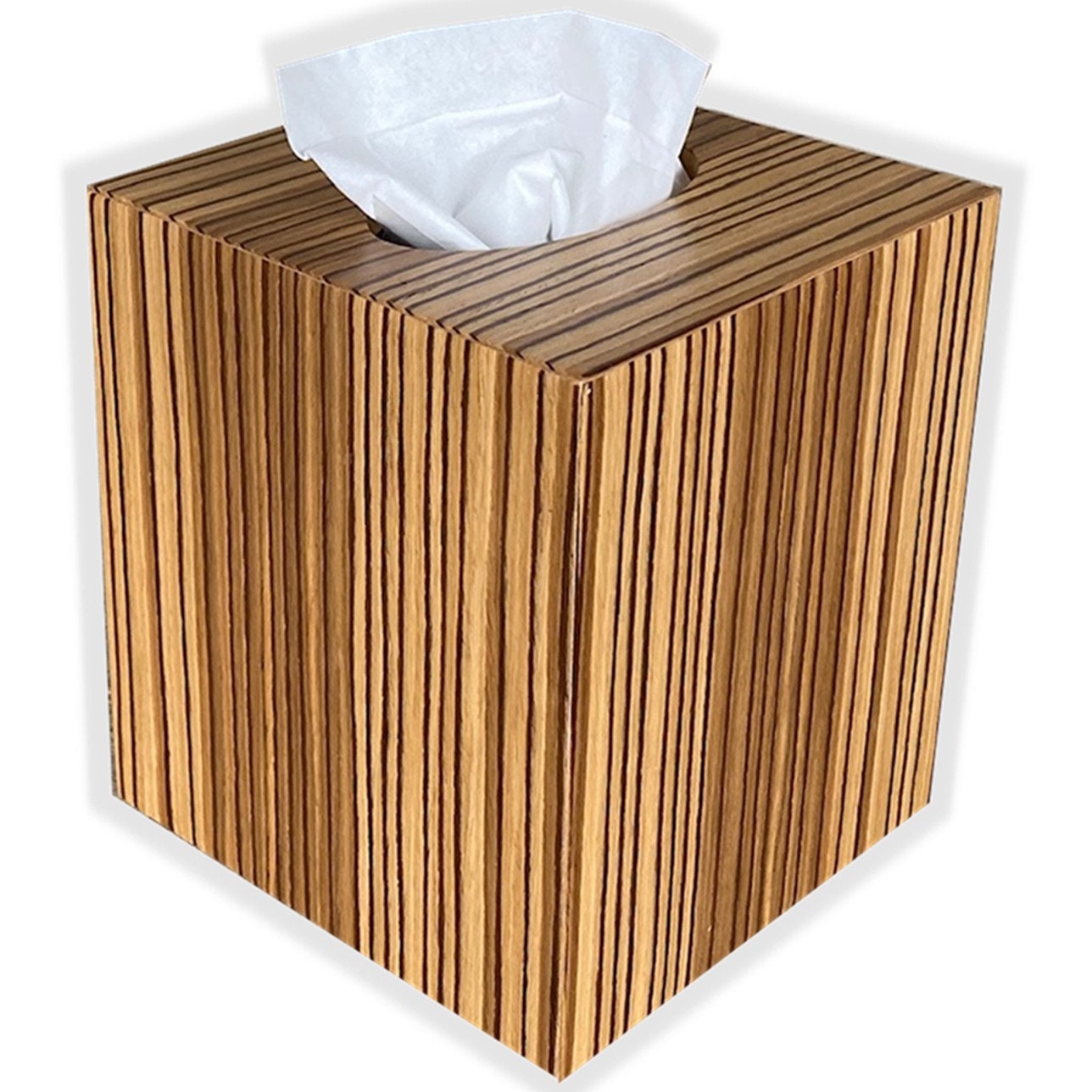 Tissue Box Cover Cube Square Size Boutique in Birdseye Maple Wood Veneer. 