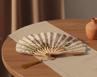 Vintage Chinese Ink Folding Fan – Elegant Handheld Fan with Tassel, Traditional Qipao Prop for Dance, Decor, Wedding & Gifts
