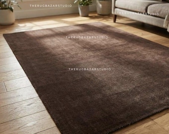 Hand-Tufted Wool Area Rug | Brown Minimalist Rug, Home Decor, Custom Size