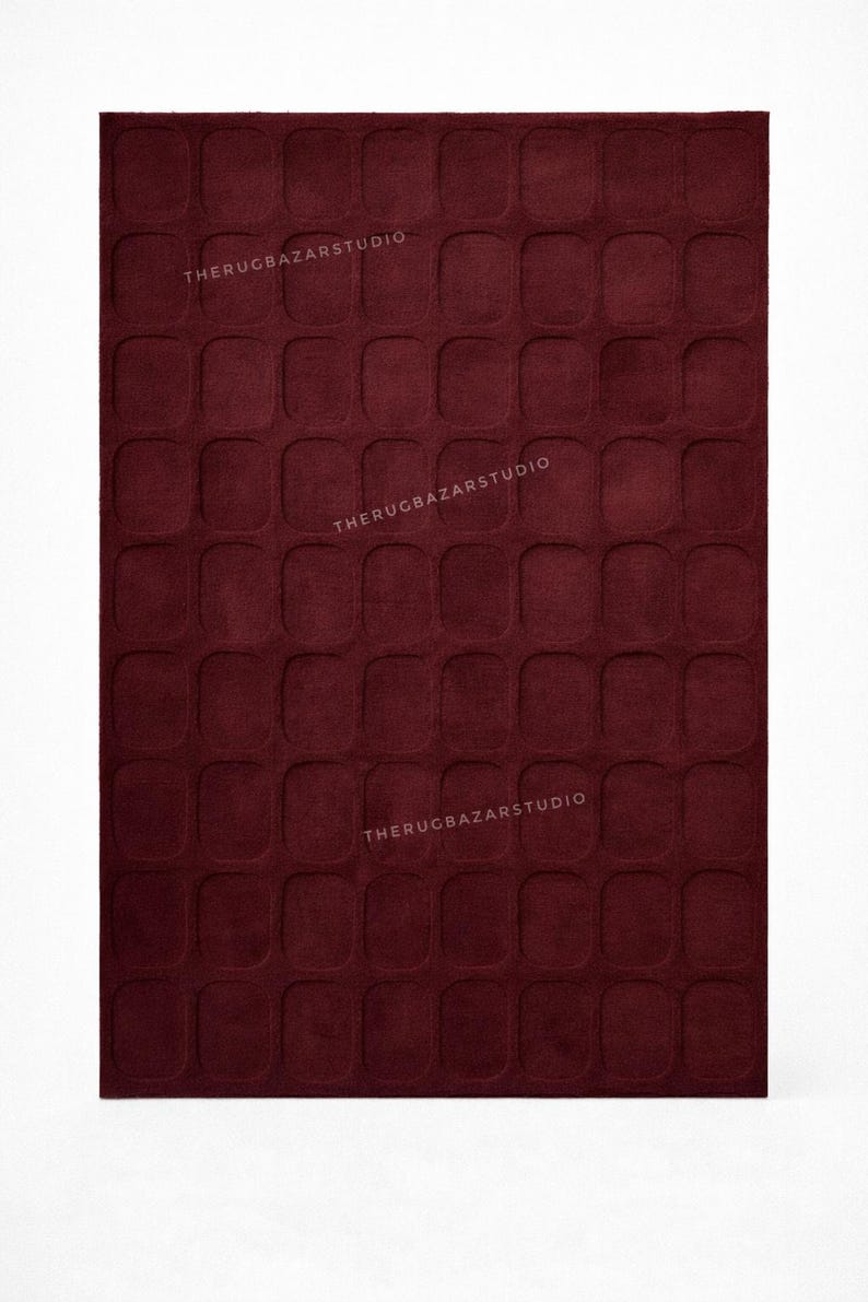 Hand-tufted Wool Rug | Burgundy High Low Texture, Minimalist Home Decor ...