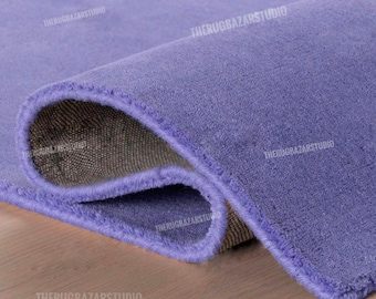 Solid Blue Area Rug – Hand Tufted Wool Rug, Minimalist Living Room Carpet, Custom Rugs