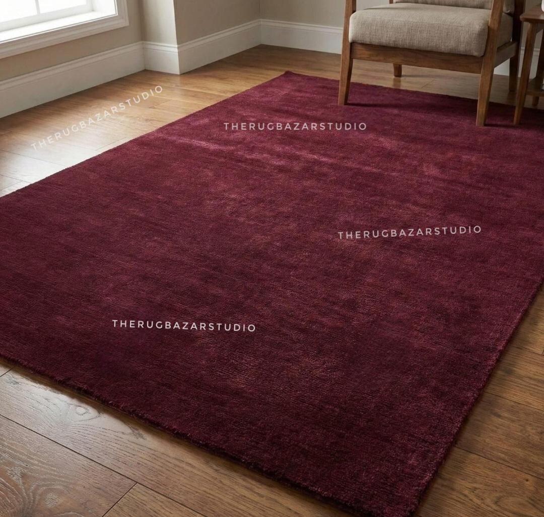 Red Tuft Rug Hand Tufted Wool Rug – Solid Berry Red Area Carpet, Modern Home Decor ...