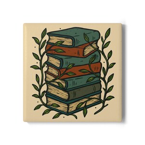 Whimsical Vine Book Stack Drink Coaster for Book Lovers