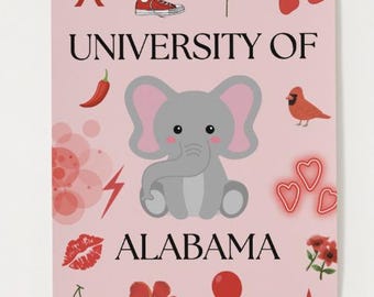 Decoración de pared de la Universidad de Alabama: Impresión digital de mascota para dormitorio u oficina / Póster imprimible rojo