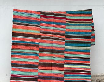 Handwoven Vintage Striped Rug – Colorful Woven Floor Kilim – Boho Decorative Carpet