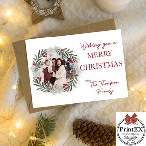 Cartões de Natal de família personalizados, guirlanda, feriados, feliz Natal, foto de família