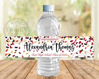 Personalized Graduation Confetti Water Bottle Labels, Grad Party Favors, Waterproof Stickers, Sets of 5