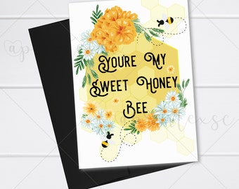 Youre My Sweet Honey Bee Honey Comb & Bee Styled Valentines Day Card, Printable Valentines Day Card, Sweet As Honey Card, Honey Bee