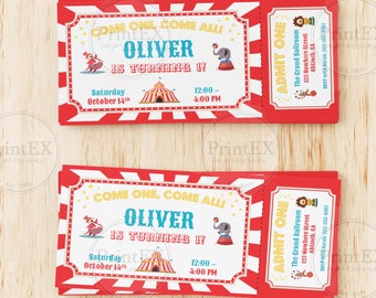 Circus Ticket Themed Birthday Party Invitation