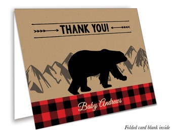 Set of 25 Bear, lumberjack Thank you cards