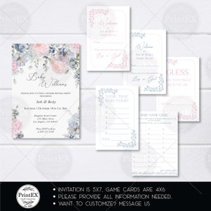Uitnodigingsset voor geslachtsonthulling met aquarelbloemen (met babyspelkaarten en voorspellingskaart)