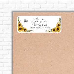 Bee and Sunflower Address Label, Sunflowers, Label, Bumble Bee, Sunflower Address Label