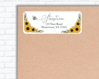Bee and Sunflower Address Label, Sunflowers, Label, Bumble Bee, Sunflower Address Label