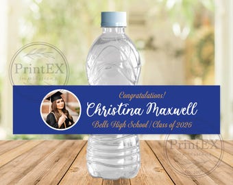Personalized Photo Graduation Water Bottle Labels, Waterproof Stickers, Graduation Party Favors