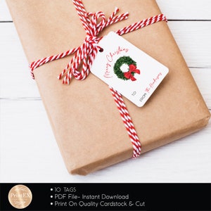 Christmas Wreath with Bow Personalized Gift Tags - Printable Christmas Tags For Gifting- Digital Download - Ready to print at home