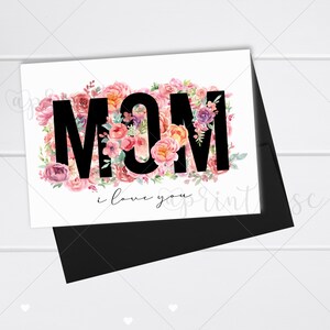 Belle carte florale imprimable pour la fête des mères, carte imprimable élégante pour maman