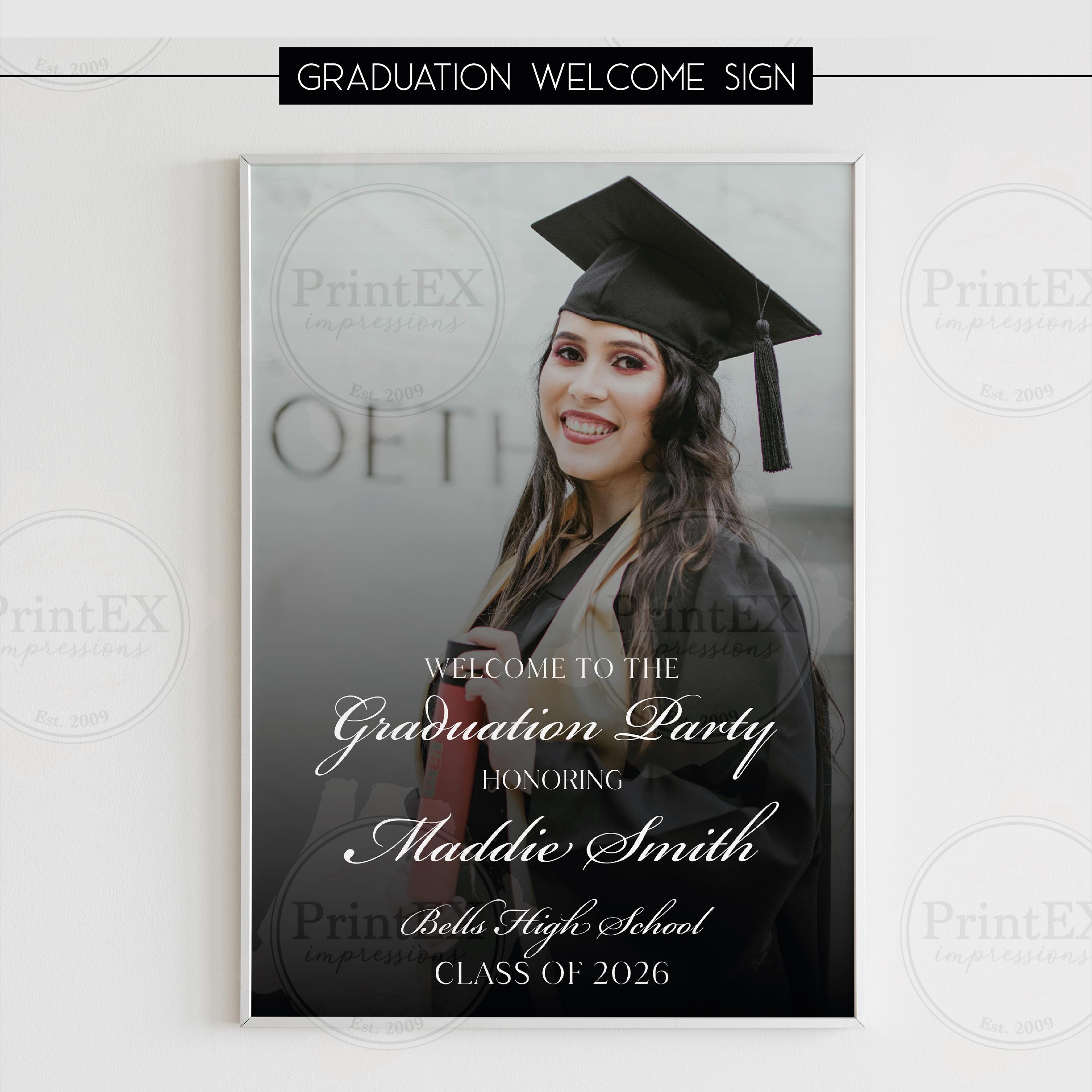 Graduation Welcomesign Graduation Welcome Sign, Personalized Printed Poster, Elegant Gradient ...