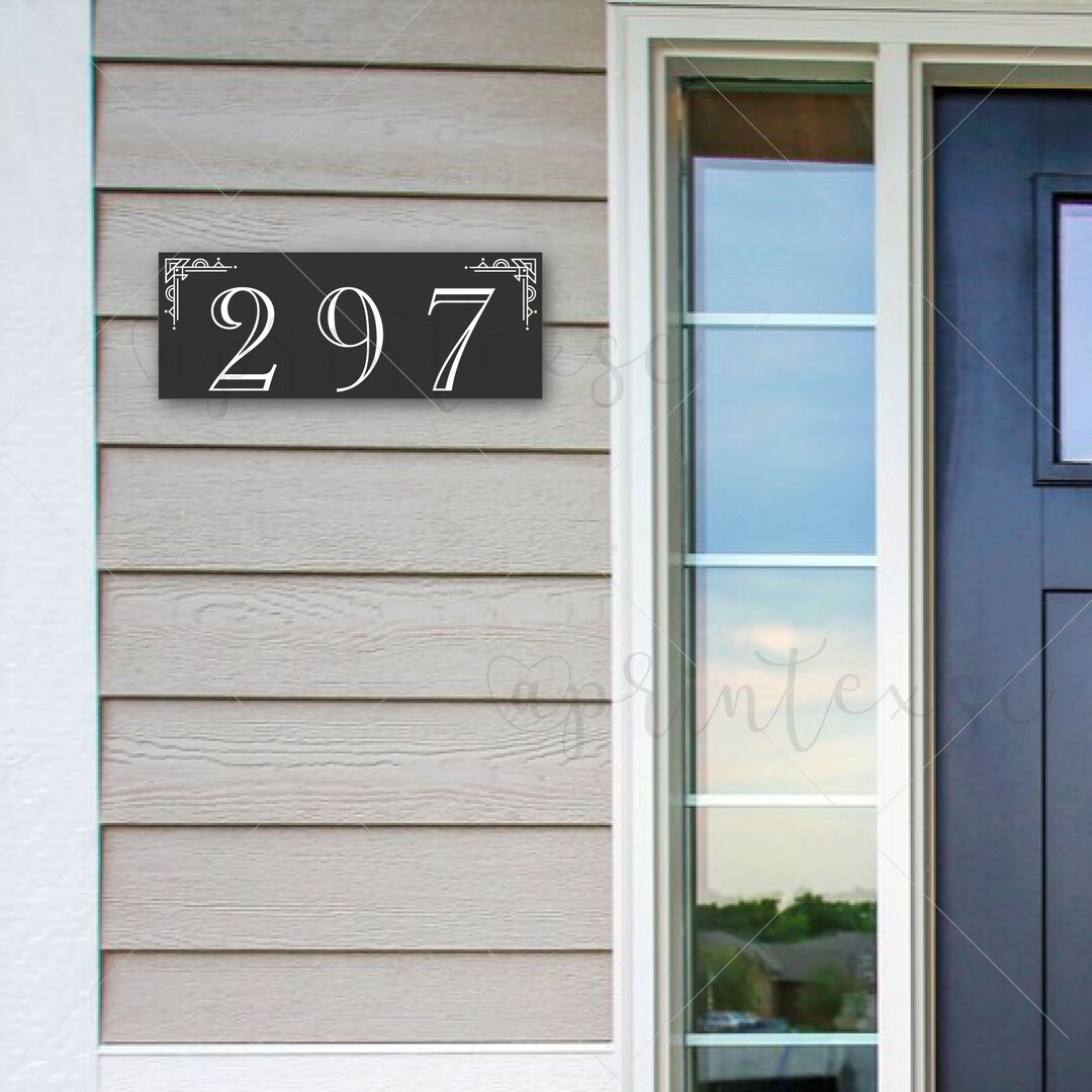 View of Modern Geometric Style House Number Sign, Vertical Aluminum House ...