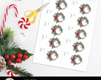 Vintage Christmas Wreath Printable Tags, Digital Download Christmas Wreath Gift Tags, Instant Download
