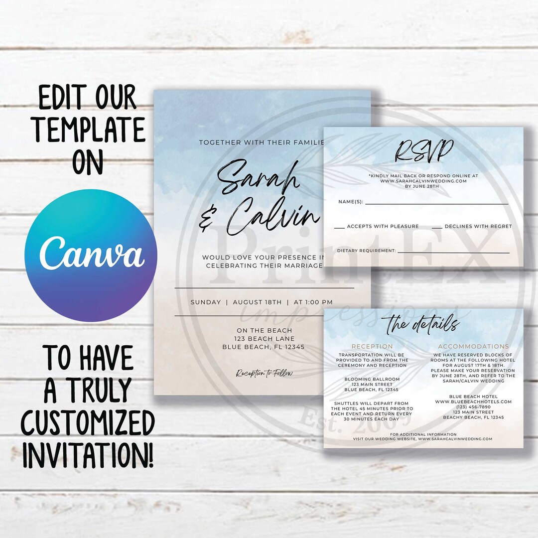 Watercolor Beach Wedding Invitation, Beach Wedding Invitation, Beach ...